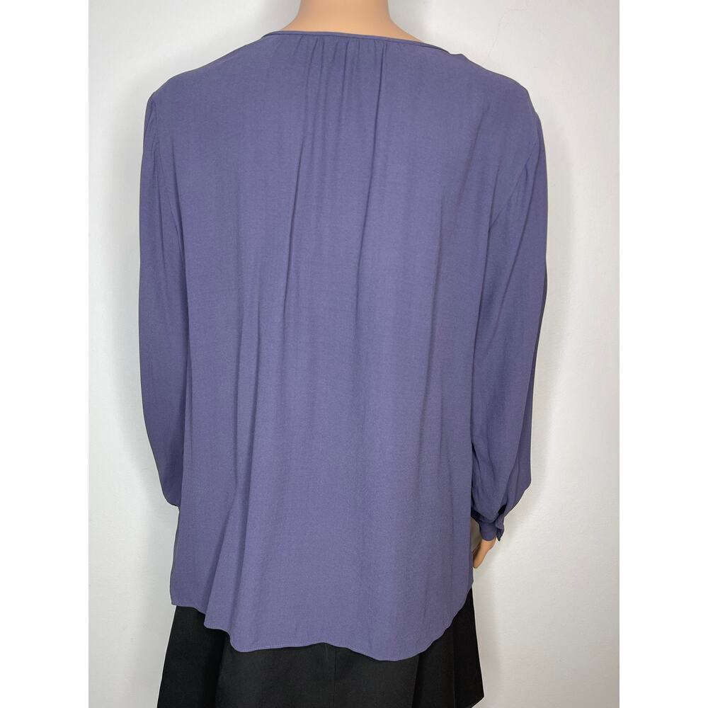 Eileen Fisher Slit Neck Purple Long Sleeve Georgette Silk Blouse size Medium New - Picture 5 of 13